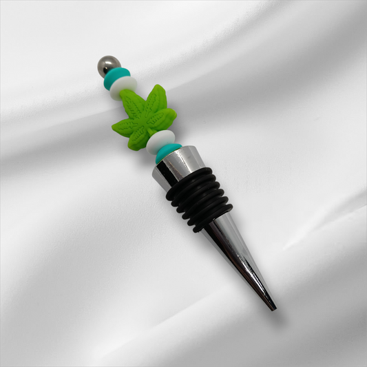 Light Green Leaf Beaded Bottle Stopper