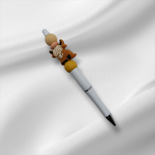 Highland Cow Beaded Pen -Orange+Green/White