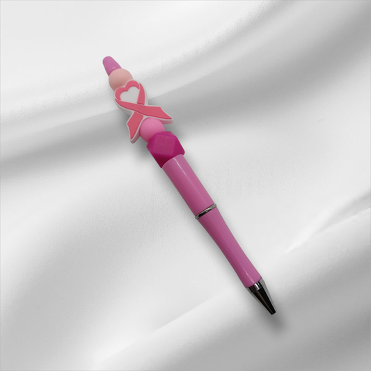 Pink Ribbon Beaded Pen -Pink