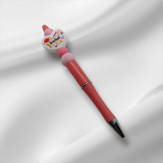 Teacher Heart Beaded Pen -Pink