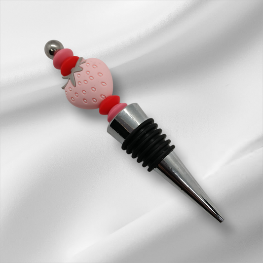 Pink Strawberry Beaded Bottle Stopper