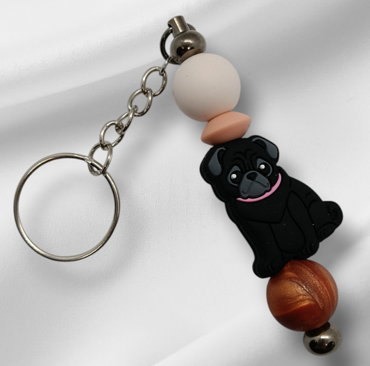 Black Pug Beaded Keychain