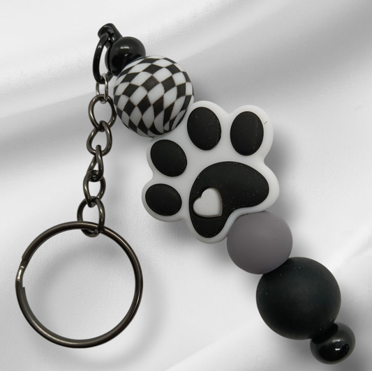 Black+White Paw Print Beaded Keychain