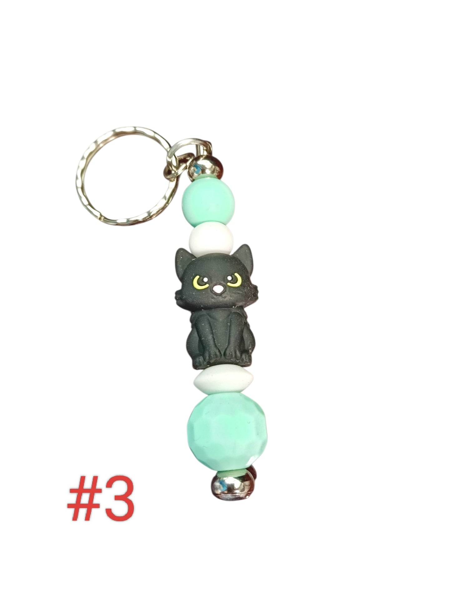 Cat silicone beaded keychain