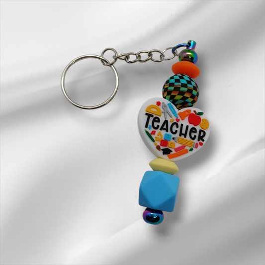 Teacher-Heart-Tools Beaded Keychain