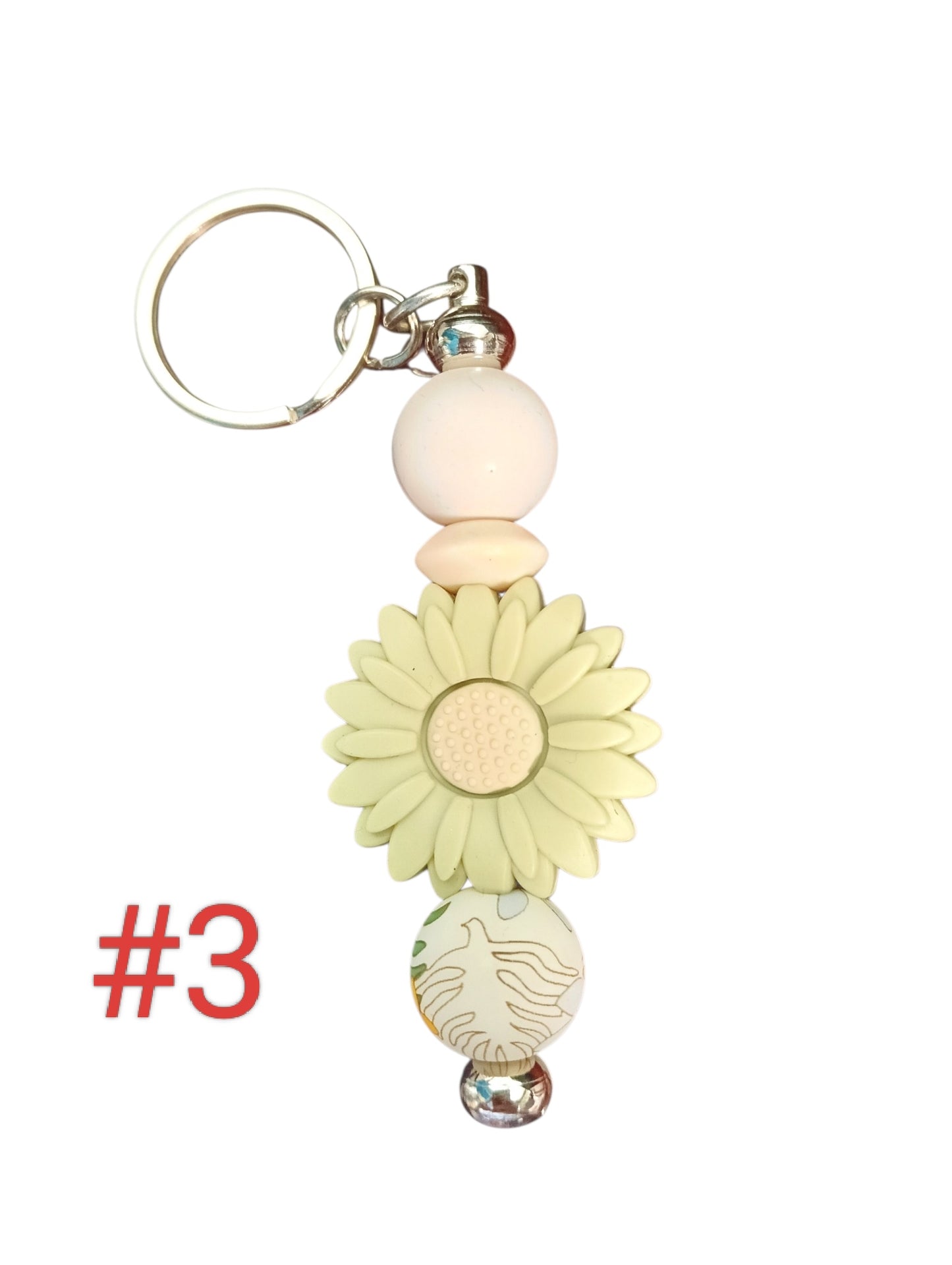 Flower-assorted designs silicone Beaded Keychain