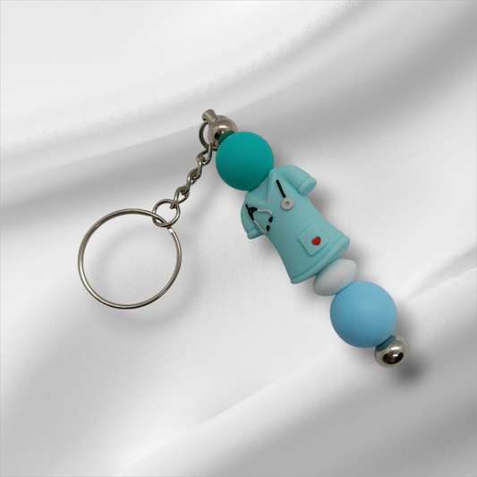 Blue Nurse Beaded Keychain