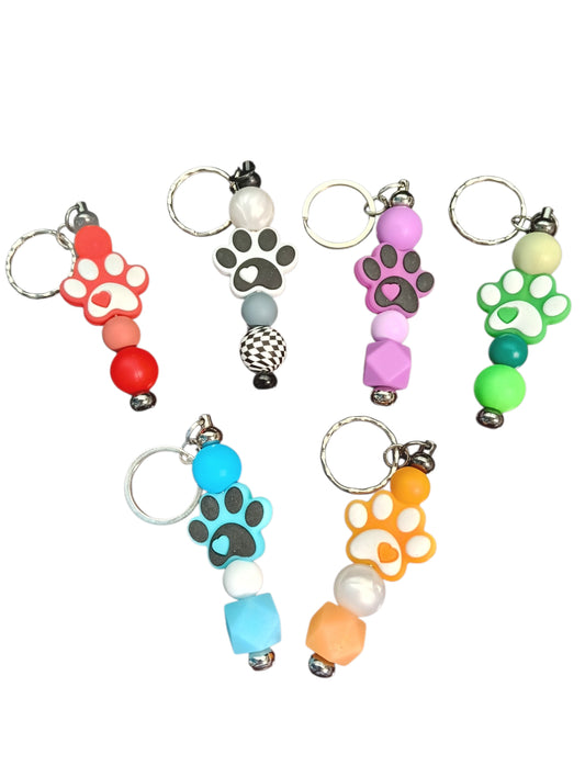 Paw Print-Assorted colours silicone Beaded Keychain