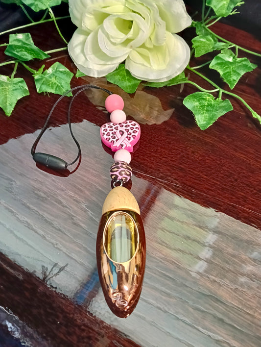 Leopard Print Pink Ribbon Heart Beaded Hanging Diffuser