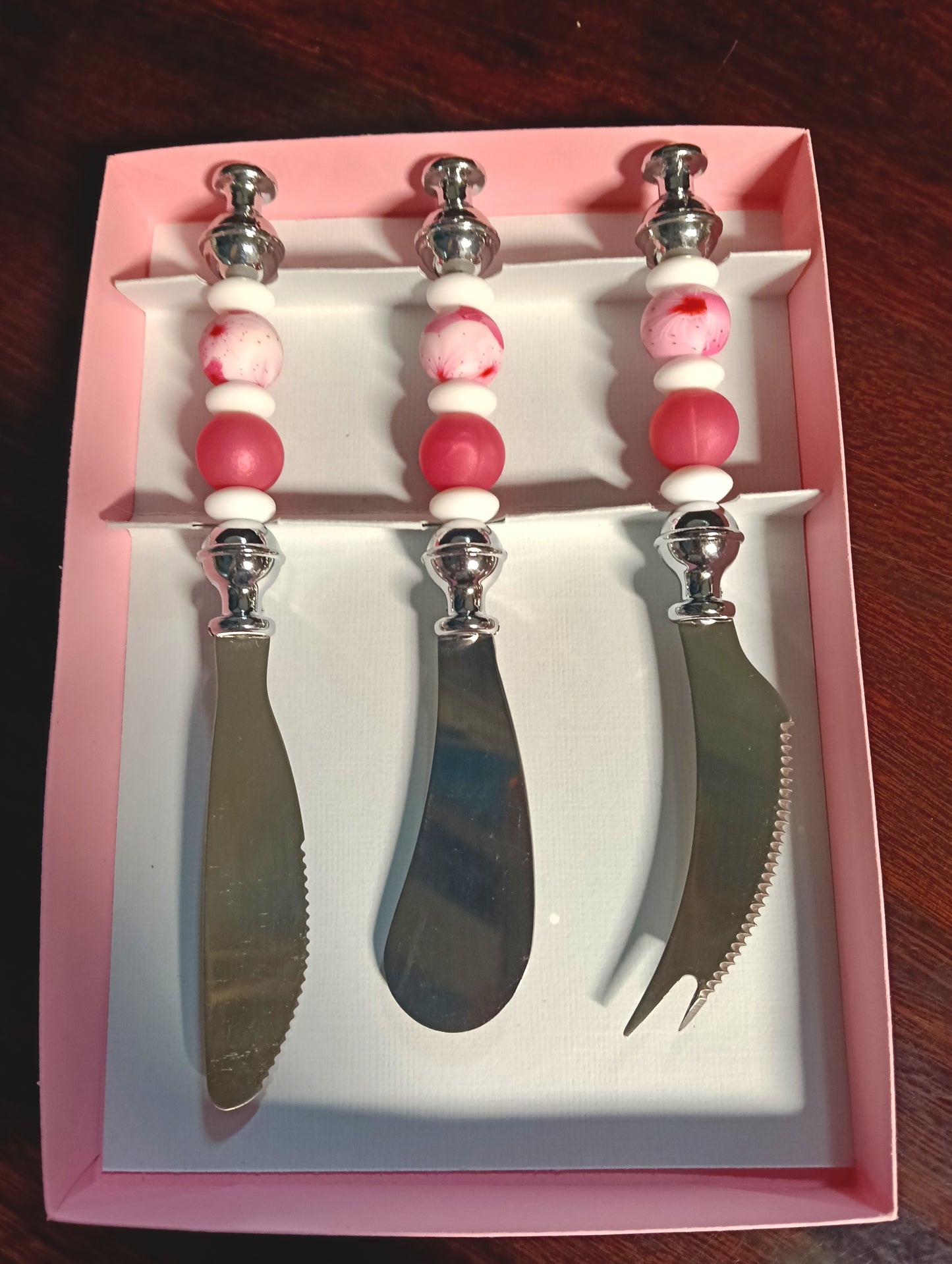 Pink floral Cheese Cutlery 3pc Set