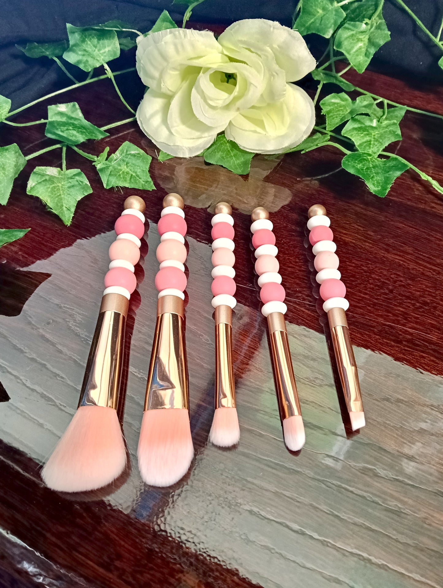 Rose Gold Beaded Makeup Brush 5pc Set