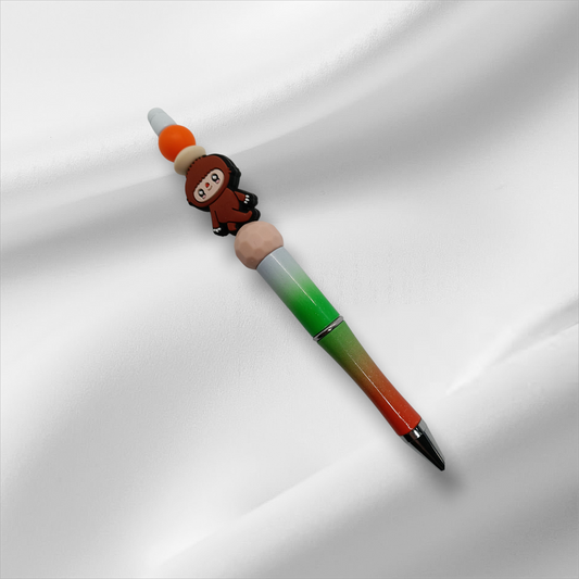Brown Labubu Beaded Pen -Green+Orange/White