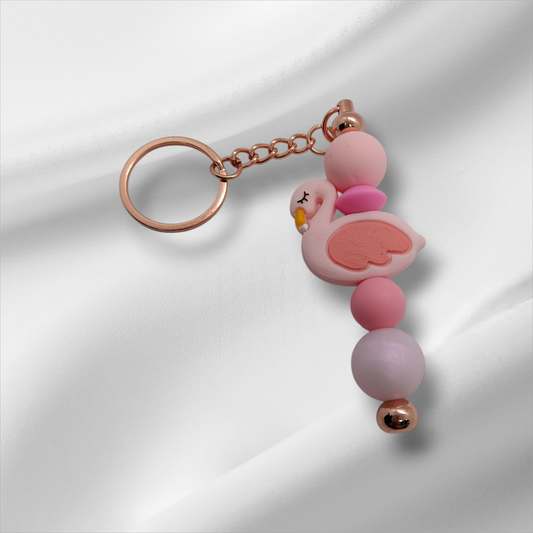 Pink Flamingo Beaded Keychain