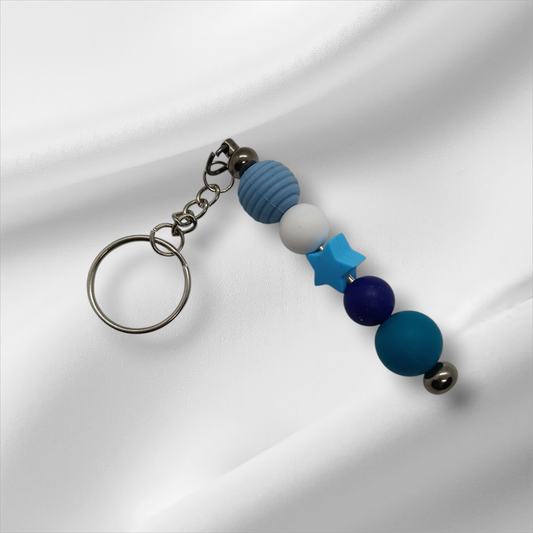 Blue Star Beaded Keychain