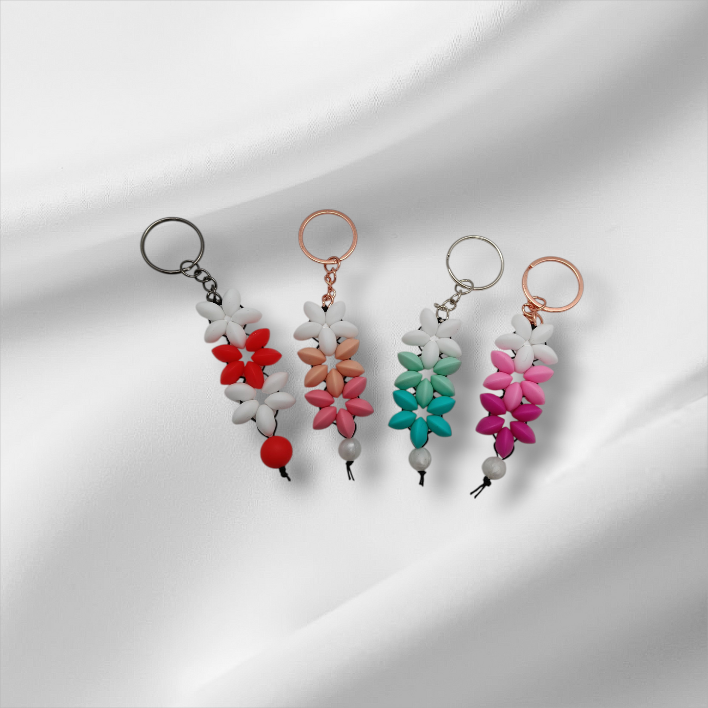 Flower Petals Silicone Beaded Keychains