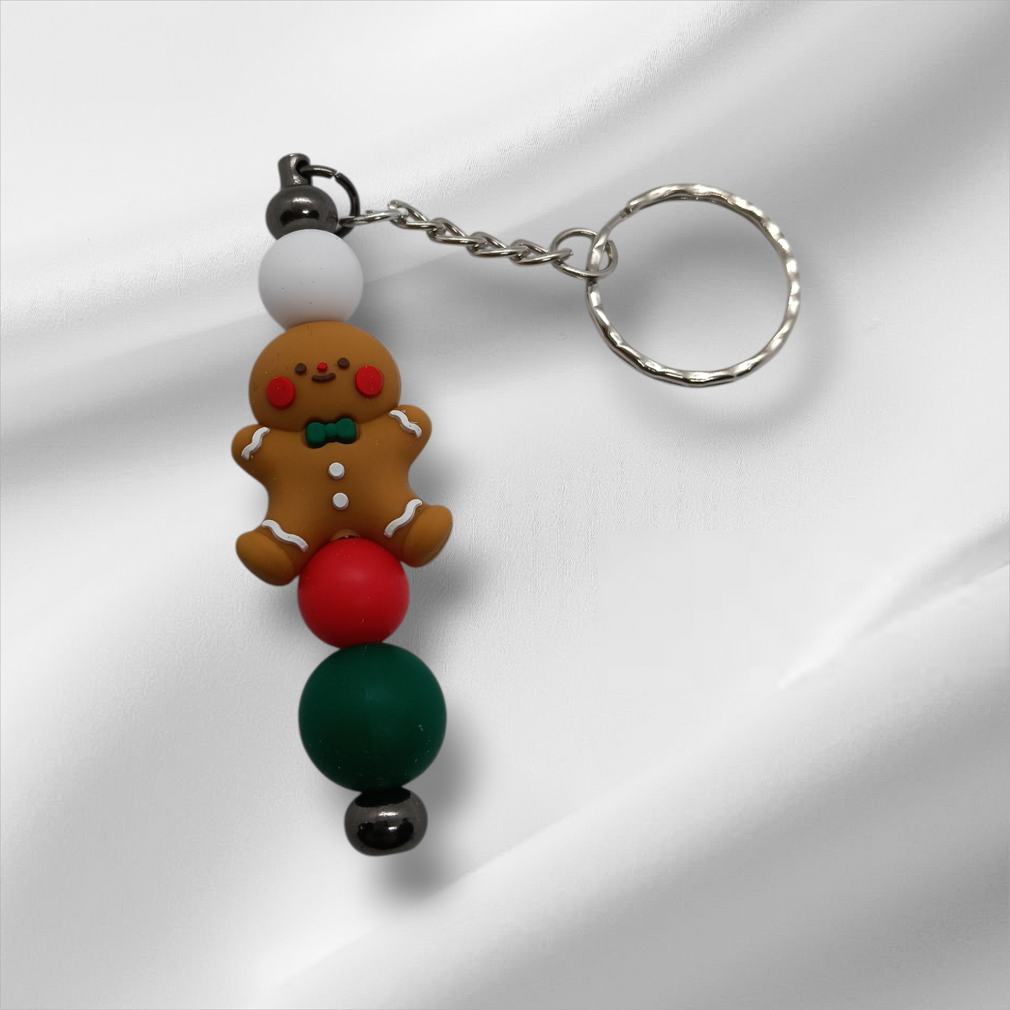 Gingerbread Person Beaded Keychain
