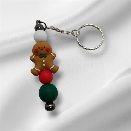 Gingerbread Person Beaded Keychain