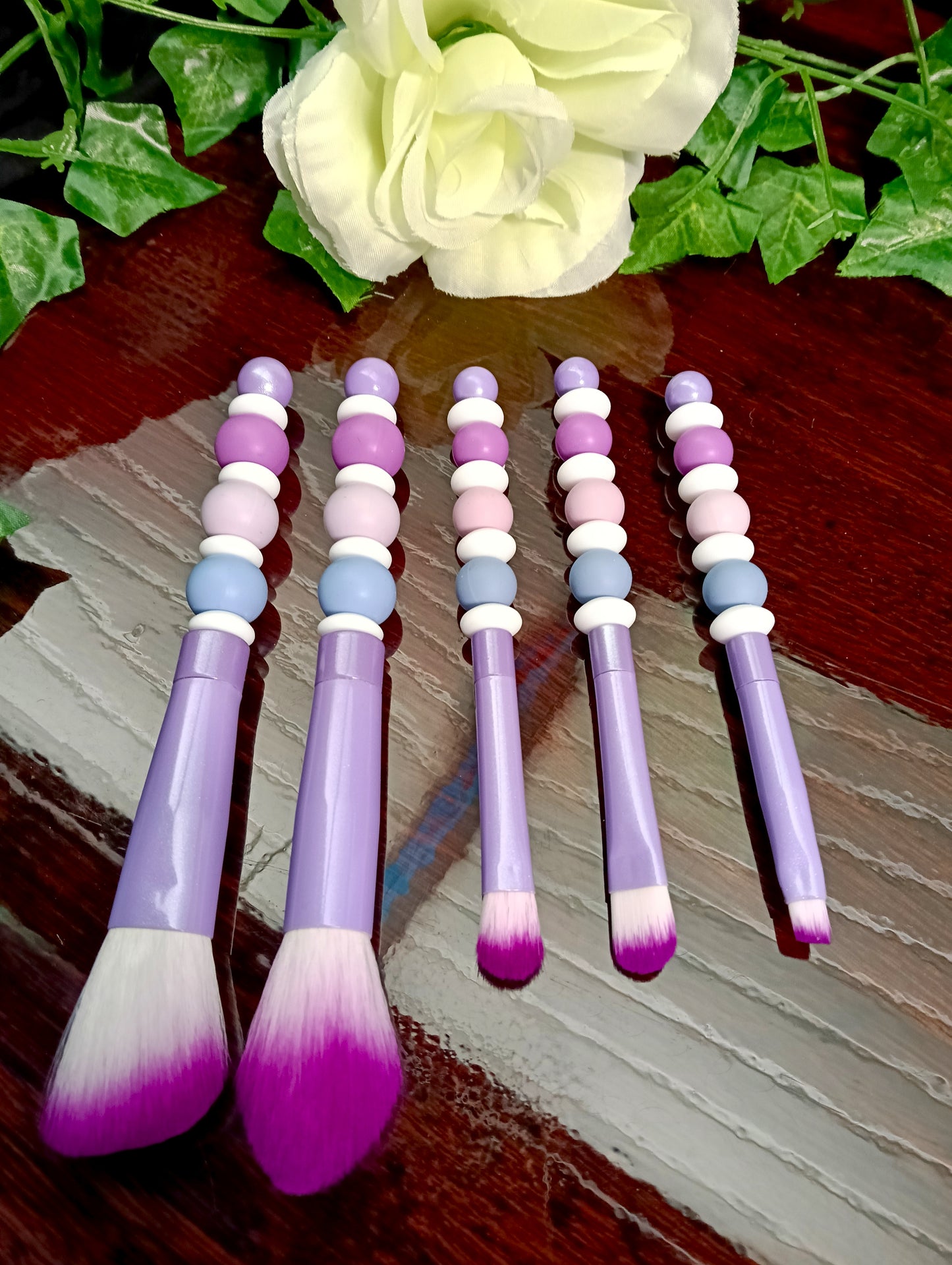 Purple Beaded Makeup Brush 5pc Set