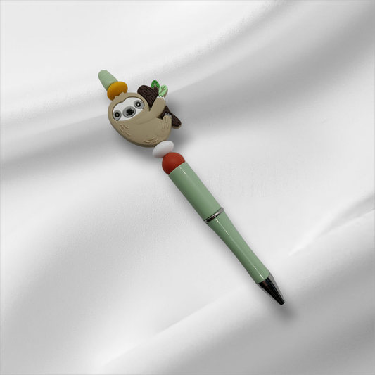 Sloth Beaded Pen -Light Green/White