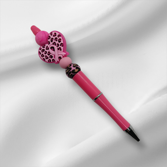 Pink Ribbon-Leopard Print Beaded Pen -Pink
