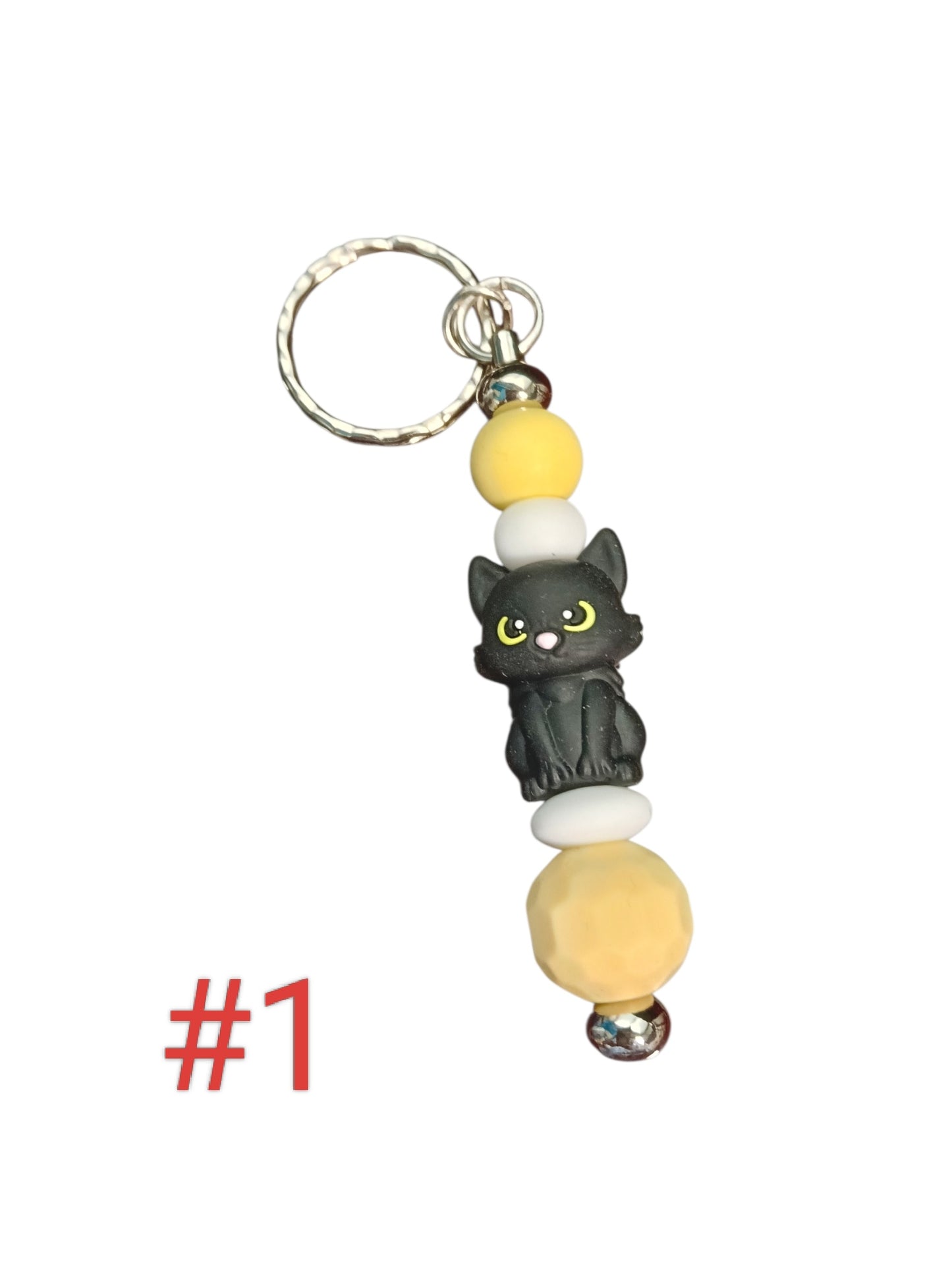 Cat silicone beaded keychain