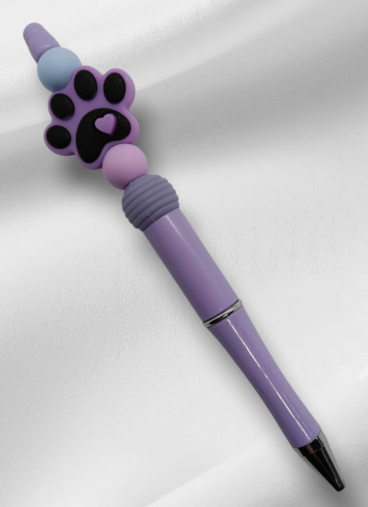 Purple Paw Print Beaded Pen -Purple