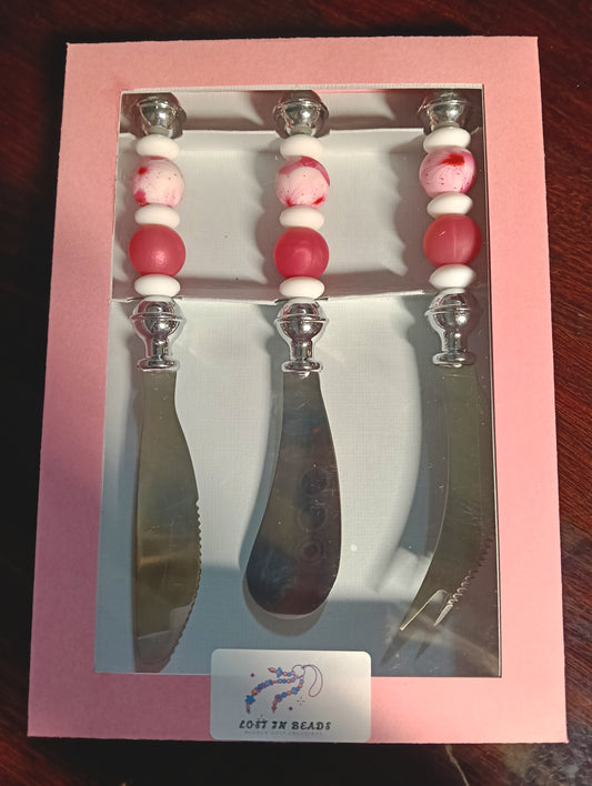 Pink floral Cheese Cutlery 3pc Set