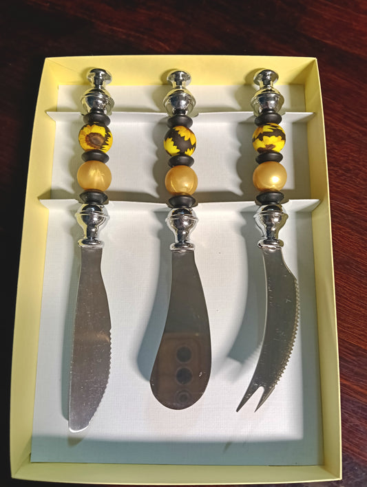 Golden sunflower Cheese Cutlery 3pc Set