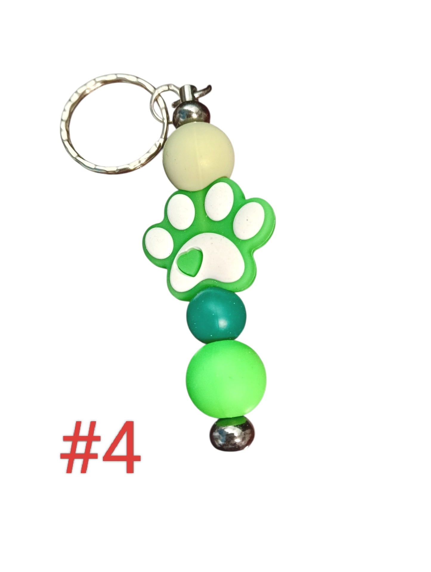 Paw Print-Assorted colours silicone Beaded Keychain