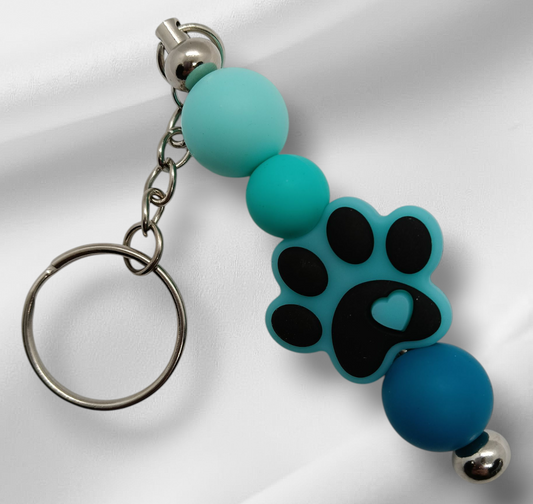 Blue Paw Print Beaded keychain