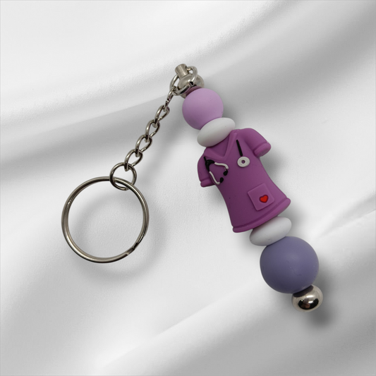 Purple Nurse Beaded Keychain