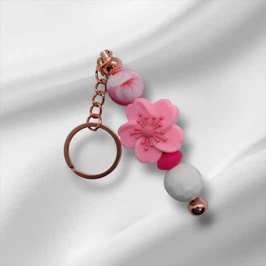 Cherry Blossom Beaded Keychain