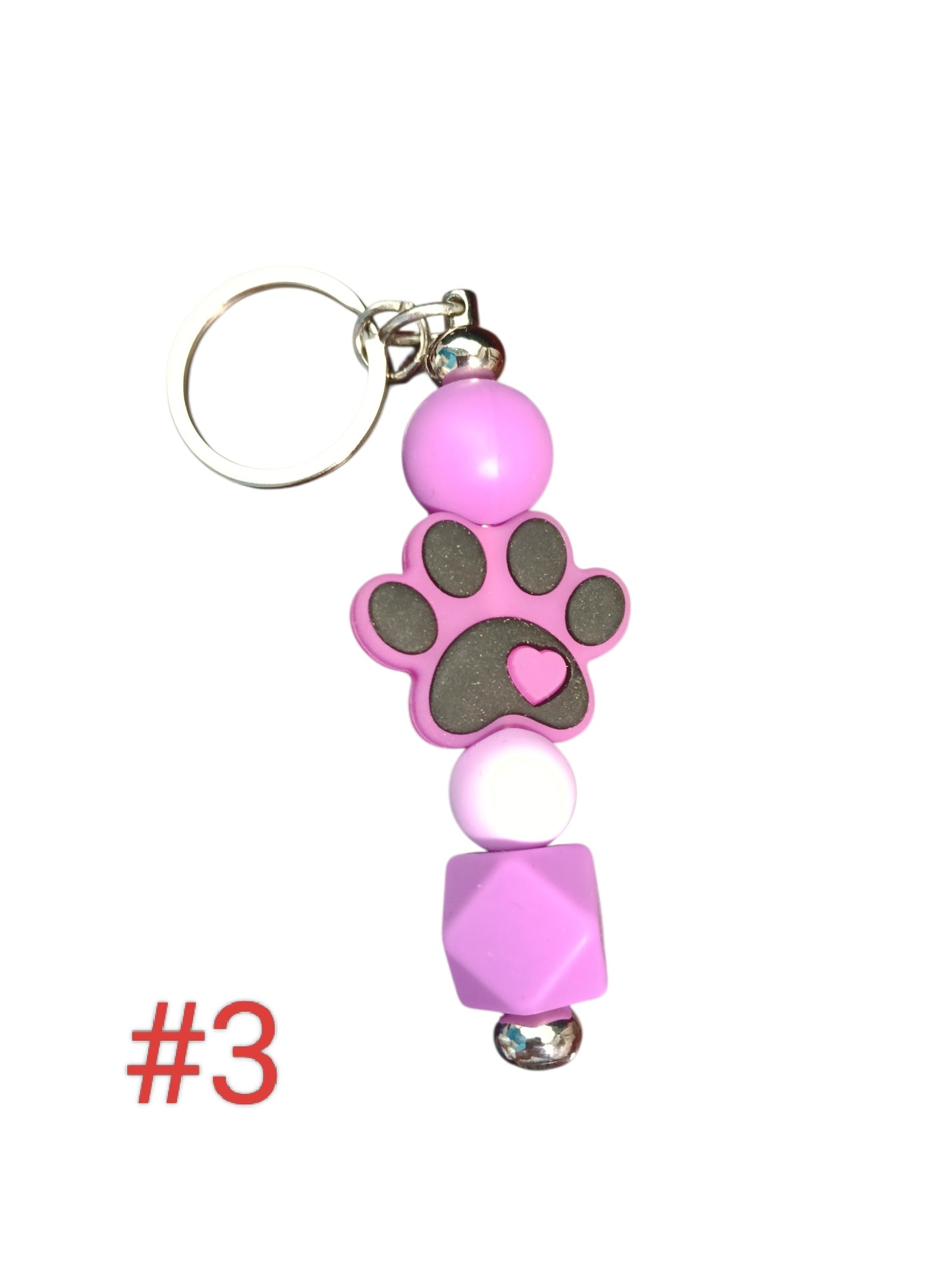 Paw Print-Assorted colours silicone Beaded Keychain