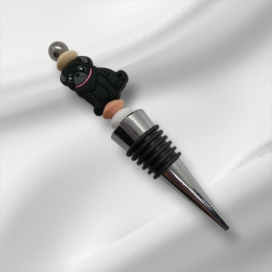 Black Pug Beaded Bottle Stopper